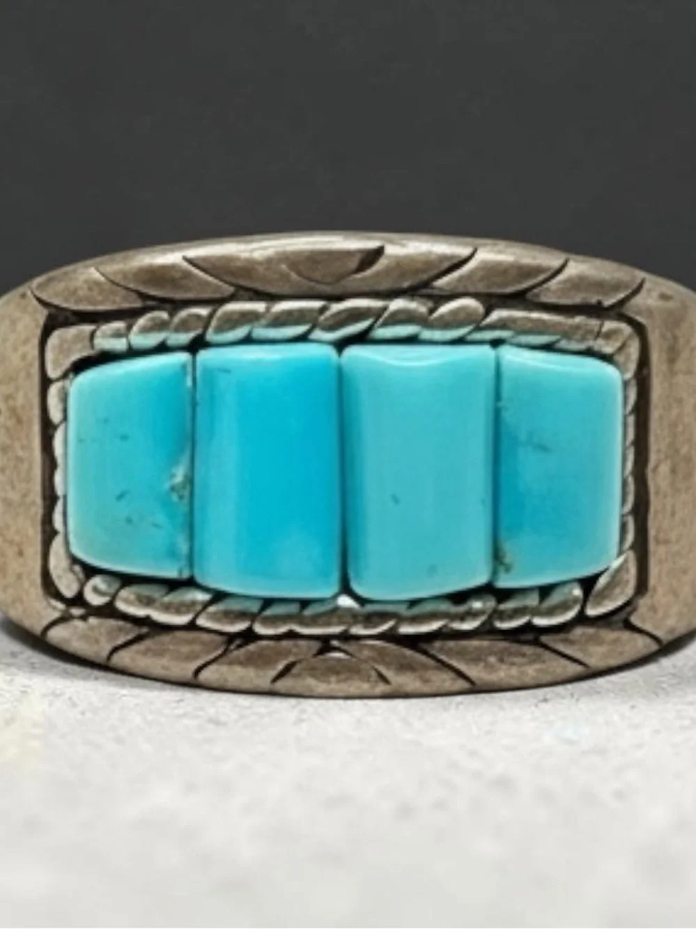 Vintage CJC Sterling Silver Turquoise Corn Row Ring Size 9 Stamped 925